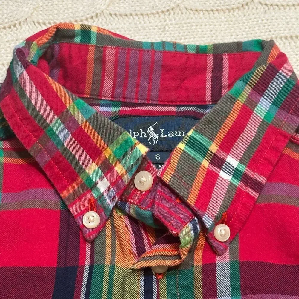 Ralph Lauren Plaid Oxford Shirt sz 6 Button Down Shirt Boys' Madras Plaid